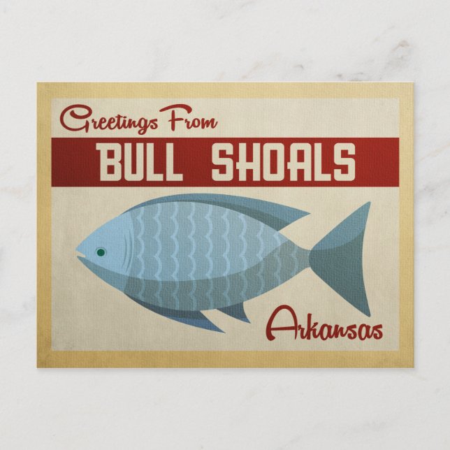 Bull Shoals Blue Fish Vintage Travel Postkarte (Vorderseite)