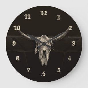 Bull Skull Brown Western Style Cool Rustikal Vinta Große Wanduhr