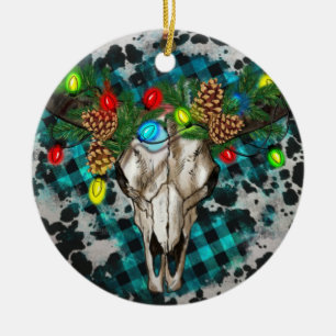 Bull Skull Christmas Ornament Png, Western Christm