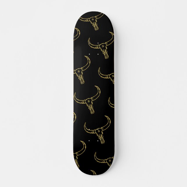 Bull Skull Gold Skate Skateboard (Vorne)