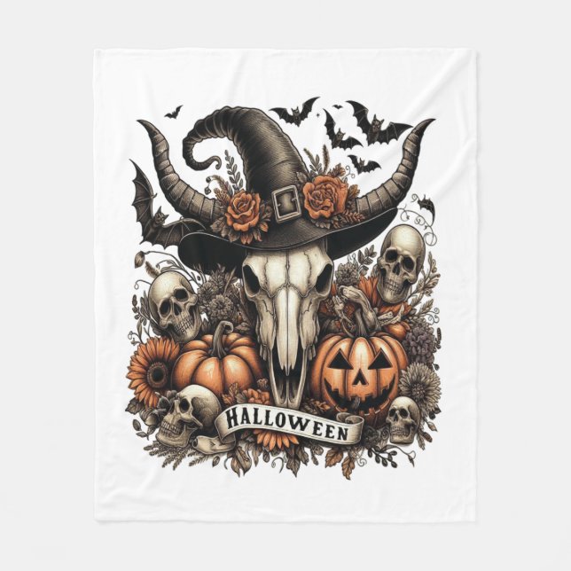 Bull Skull Halloween Cow Fleecedecke (Vorderseite)