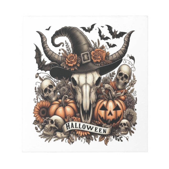 Bull Skull Halloween Cow Notizblock (Vorderseite)