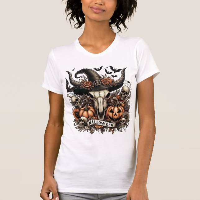 Bull Skull Halloween Cow T-Shirt (Vorderseite)