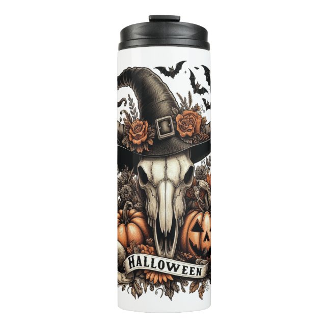 Bull Skull Halloween Cow Thermosbecher (Vorderseite)