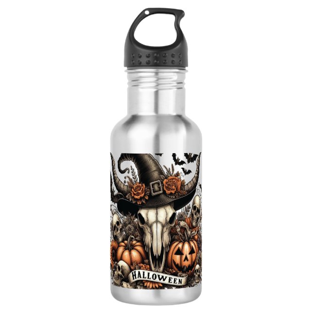 Bull Skull Halloween Kuh Edelstahlflasche (Vorderseite)