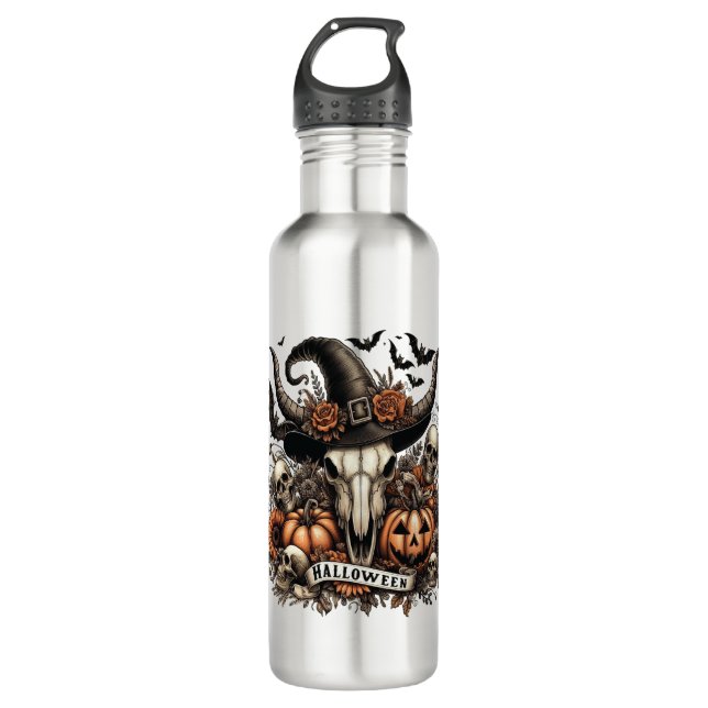 Bull Skull Halloween Kuh Edelstahlflasche (Vorderseite)