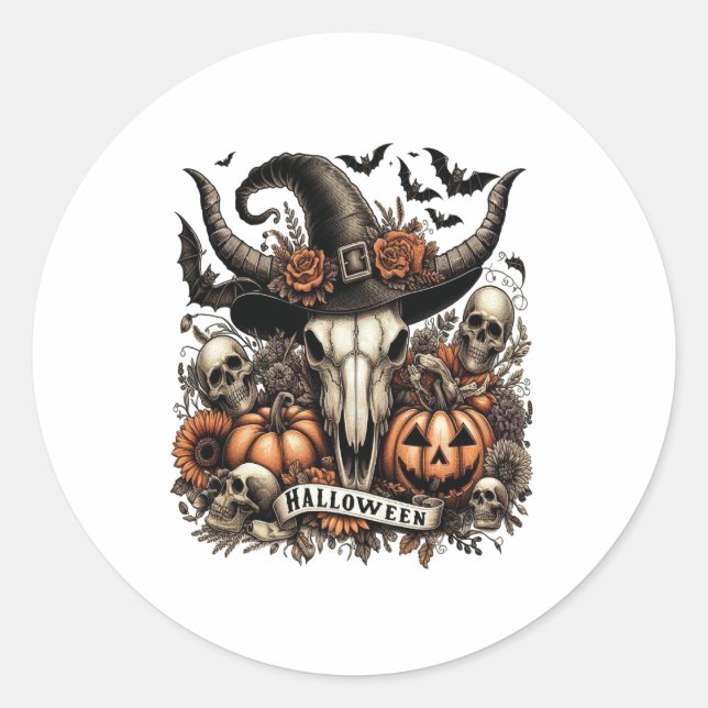 Bull Skull Halloween Kuh Runder Aufkleber (Vorderseite)