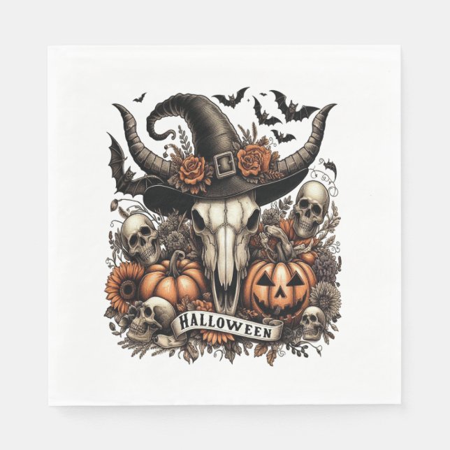 Bull Skull Halloween Kuh Serviette (Vorderseite)