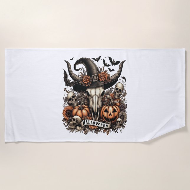 Bull Skull Halloween Kuh Strandtuch (Vorderseite)