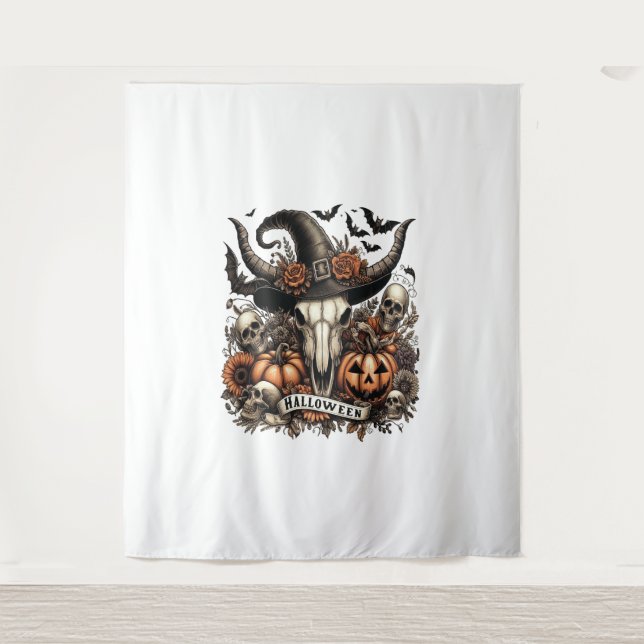 Bull Skull Halloween Kuh Wandteppich (Vorderseite)