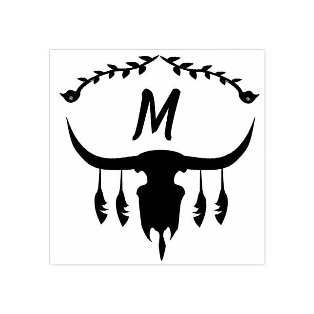 Bull Skull mit Black Feathers Silhouette Gummistempel (Prägung)