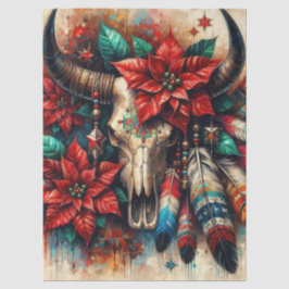 Bull Skull Poinsettias Decoupage Seidenpapier