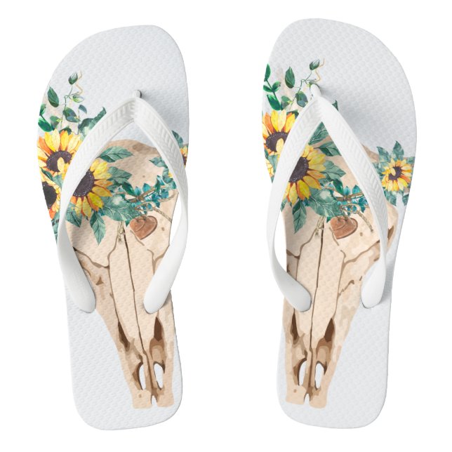 Bull Skull Sonnenblumen Flip Flops (Fußbett)
