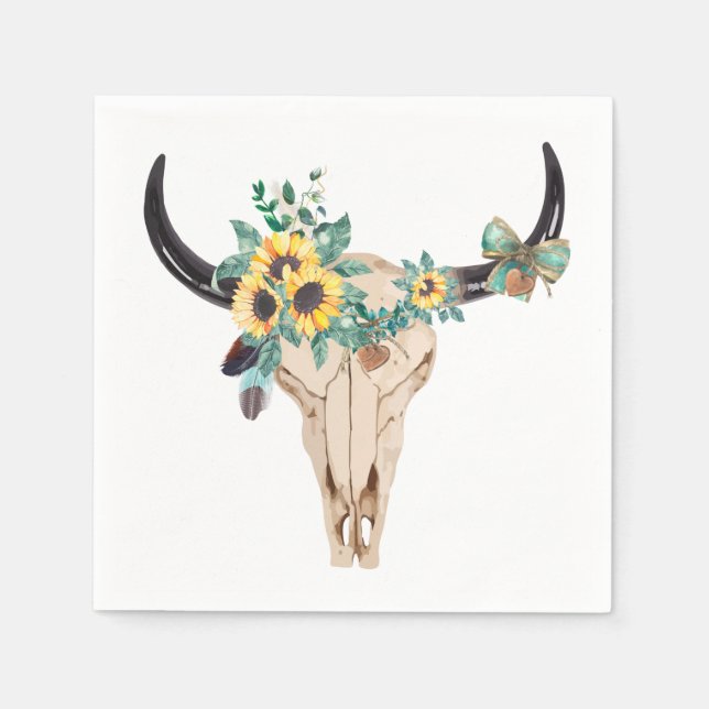 Bull Skull Sonnenblumen Serviette (Vorderseite)