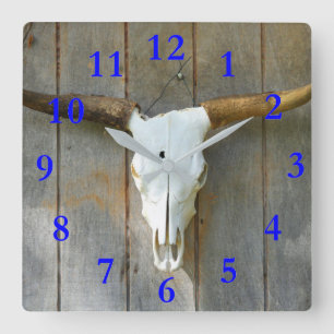 Bull Skull Square Wall Clock Quadratische Wanduhr