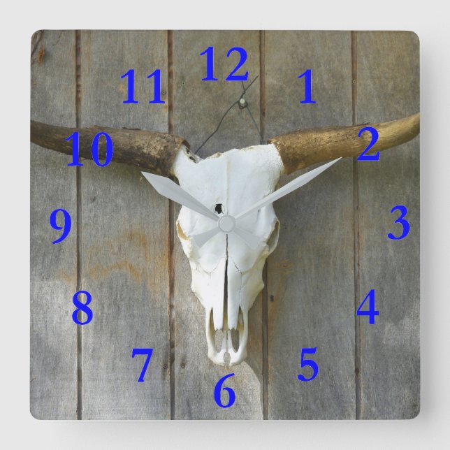 Bull Skull Square Wall Clock Quadratische Wanduhr (Vorderseite)