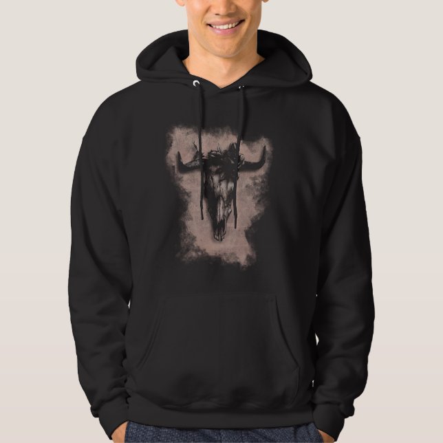 Bull Skull und Rose Hoodie (Vorderseite)