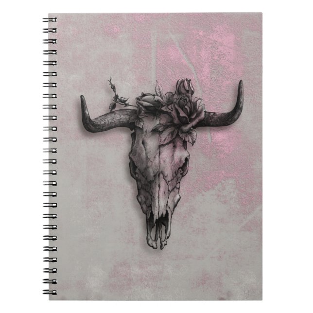 Bull Skull und Rose Rustikal rosa grau Notizblock (Vorderseite)