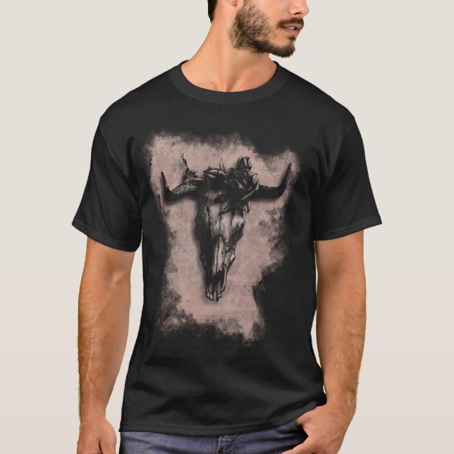 Bull Skull und Rose T-Shirt (Vorderseite)