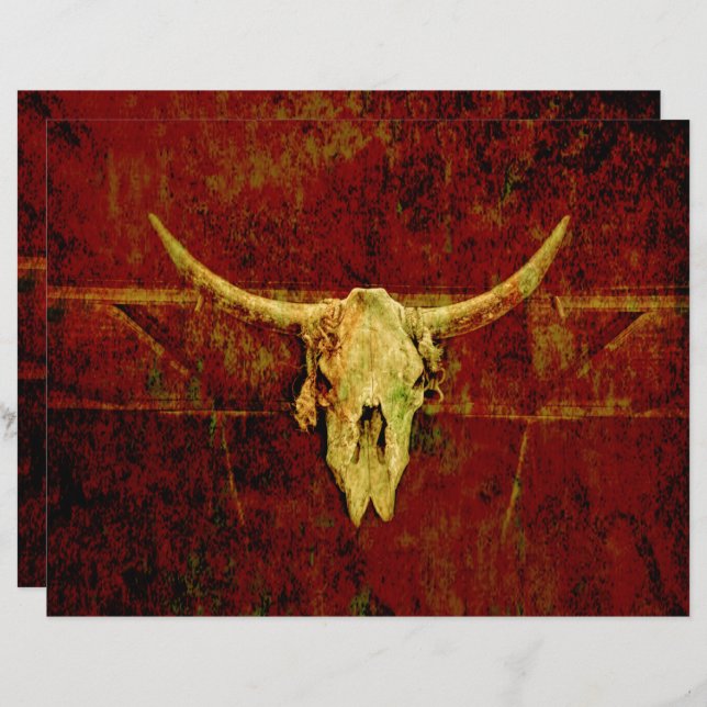 Bull Skull Western Country Braun Rustikale Grunge  (Vorne/Hinten)