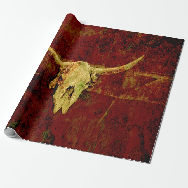 Bull Skull Western Country Braun Rustikale Grunge  Geschenkpapier (Ungerollt)