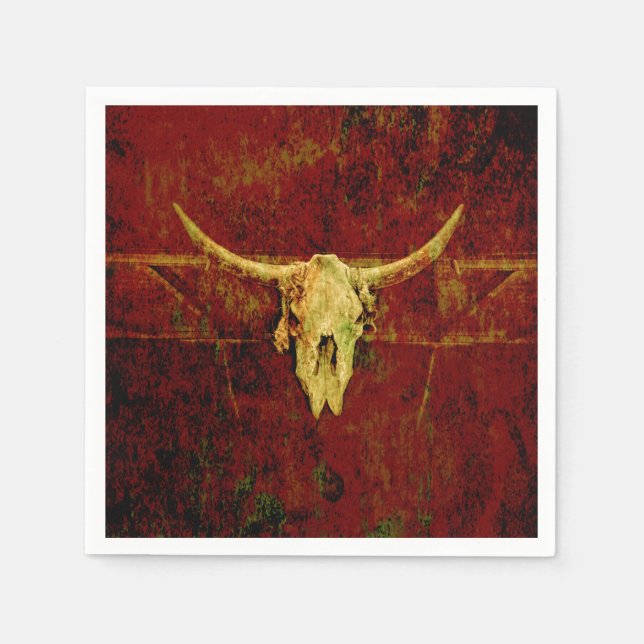 Bull Skull Western Country Braun Rustikale Grunge  Serviette (Vorderseite)