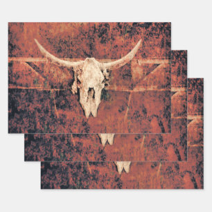 Bull Skull Western Country Braun Rustikale Kunst Geschenkpapier Set