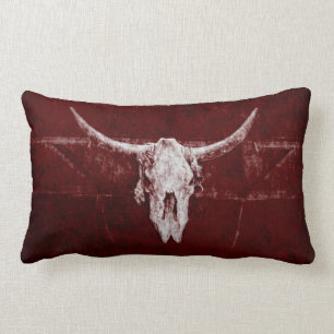 Bull Skull Western Land Burgund Rot Alte Rustikale Lendenkissen