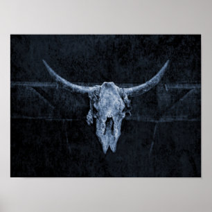 Bull Skull Western Land schwarz und weiß rustikal Poster