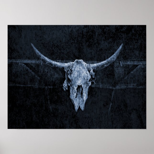 Bull Skull Western Land schwarz und weiß rustikal Poster (Vorne)
