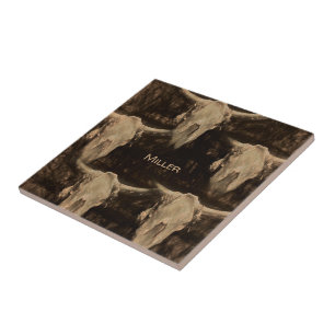 Bull Skull Western Rustikales Land Braun Sepia Art Fliese