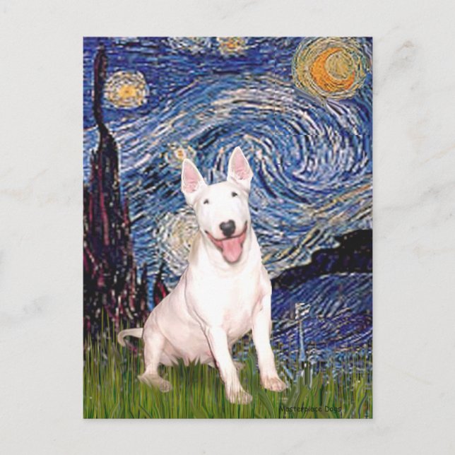 Bull Terrier 4 - Starry Night (Vert) Postkarte (Vorderseite)