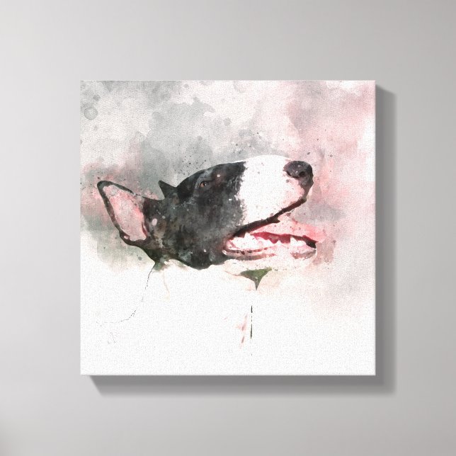 Bull Terrier Aquarellbild Leinwand drucken (Vorderseite)