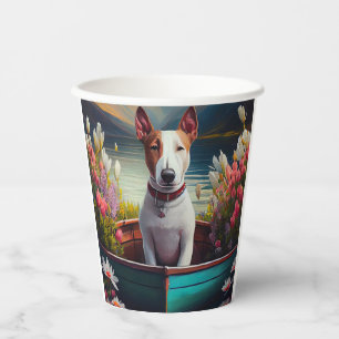 Bull Terrier auf einem Paddel: Ein landschaftliche Pappbecher