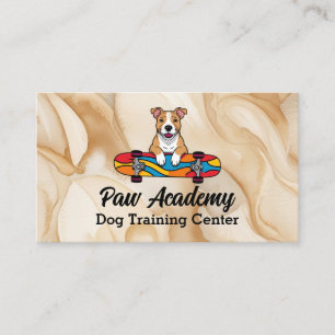 Bull Terrier auf einem Skateboard. Hundeschulungsz Visitenkarte