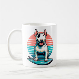 Bull Terrier auf einem Surfbrett 80er Retro Stil Kaffeetasse