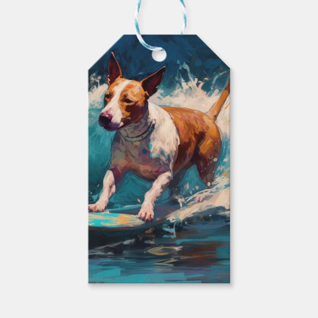 Bull Terrier Beach Surfanstrich Geschenkanhänger (Vorderseite)