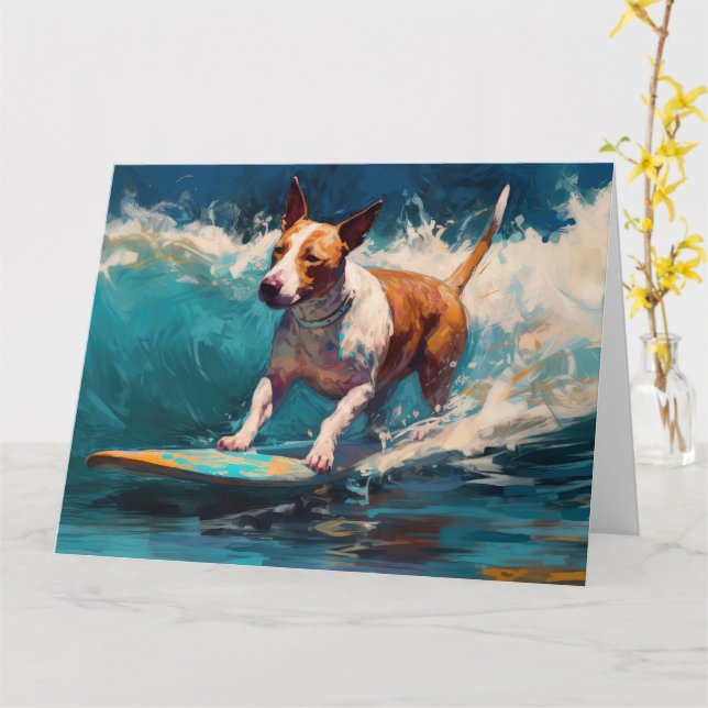 Bull Terrier Beach Surfanstrich Karte (Gelbe Blume)