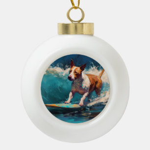 Bull Terrier Beach Surfanstrich Keramik Kugel-Ornament