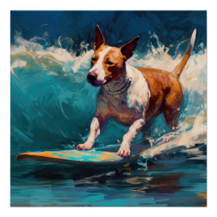 Bull Terrier Beach Surfanstrich Poster