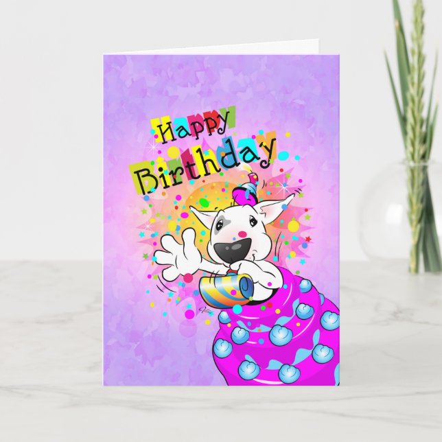 Bull Terrier Cartoon Card "Happy Birthday" Karte (Vorderseite)