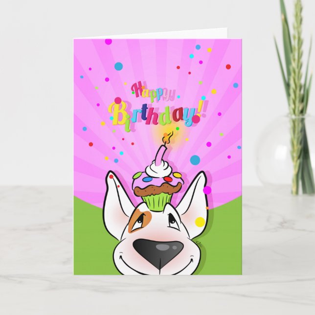 Bull Terrier Cartoon Card "Happy Birthday" Karte (Vorderseite)