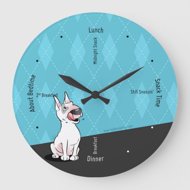 Bull Terrier Cartoon Wall Clock Große Wanduhr (Vorderseite)