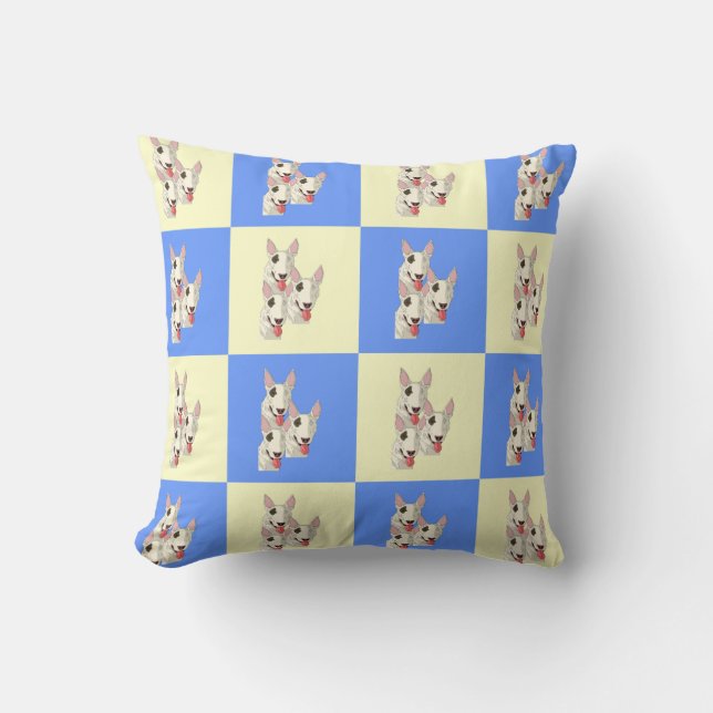 Bull Terrier Checkered Throw Kissen (Vorderseite)