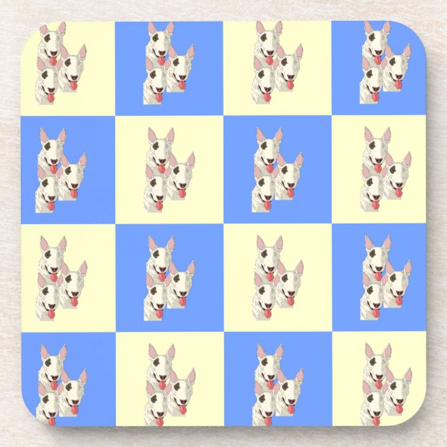 Bull Terrier Checkered Untersetzer Set (Vorderseite)