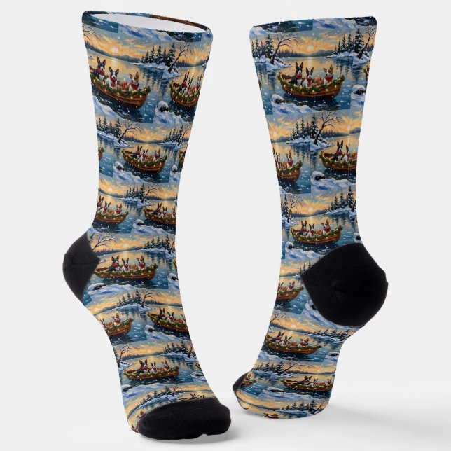 Bull Terrier Christmas Boat Holiday Socken (Gewinkelt)