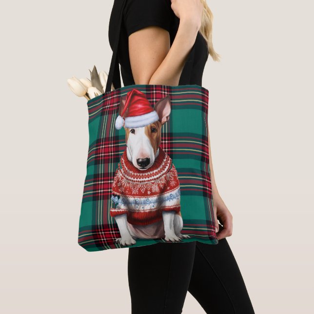 Bull Terrier Christmas Dog Green Seasonal Plaid (Von Nahem)