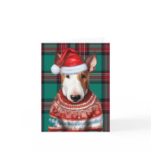 Bull Terrier Christmas Dog Grün Karierte Weihnacht