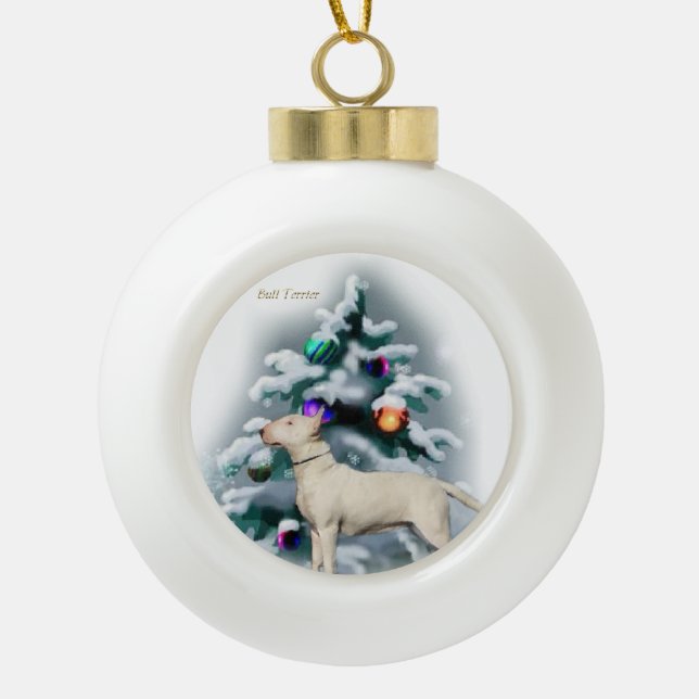 Bull Terrier Christmas Keramik Kugel-Ornament (Vorderseite)