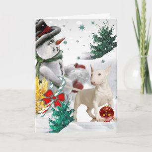 Bull Terrier Christmas mit Snowman Feiertagskarte